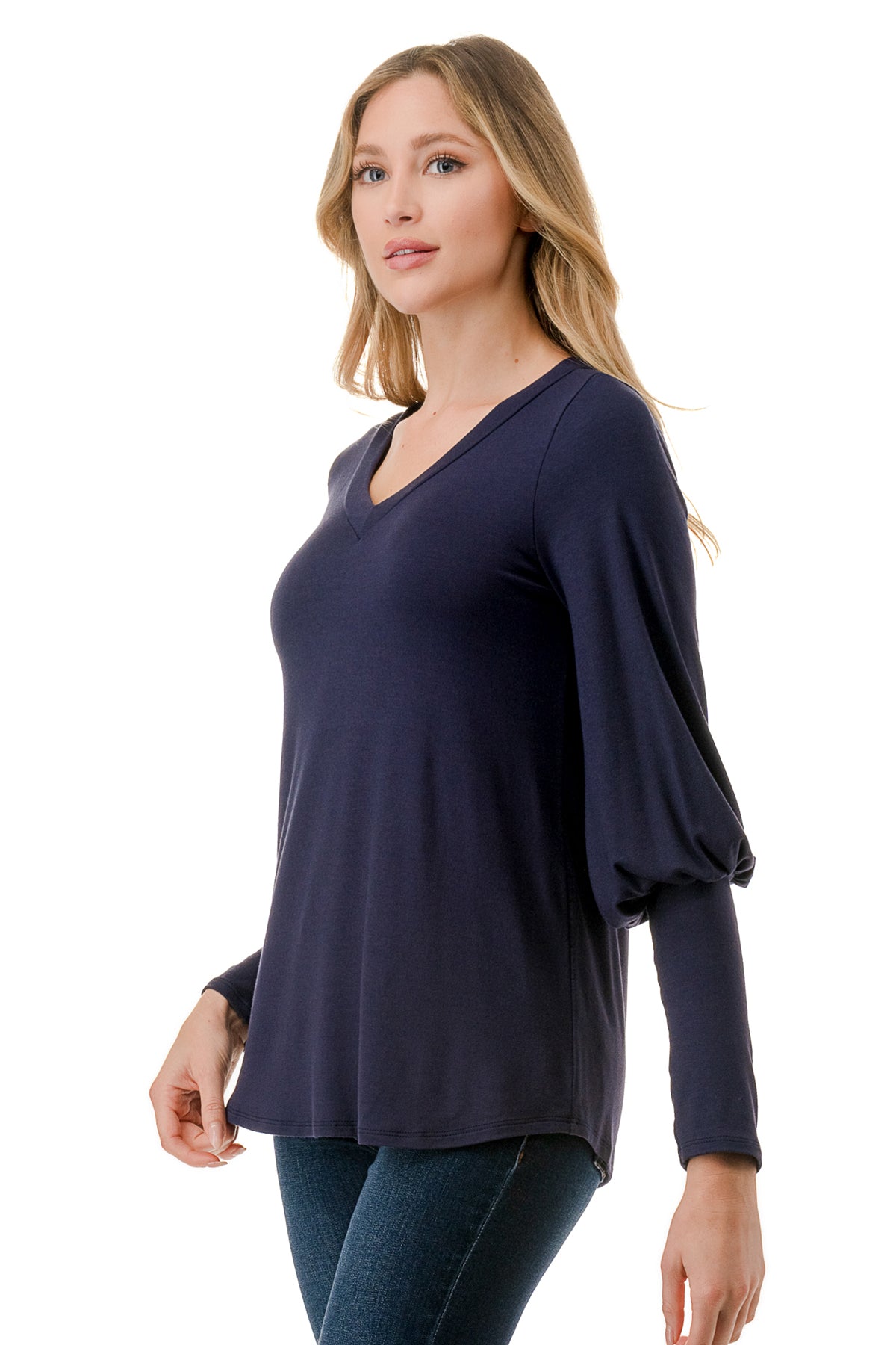 ANN SMOKING BALLOON SLEEVE TOP (NAVY)-VT2862