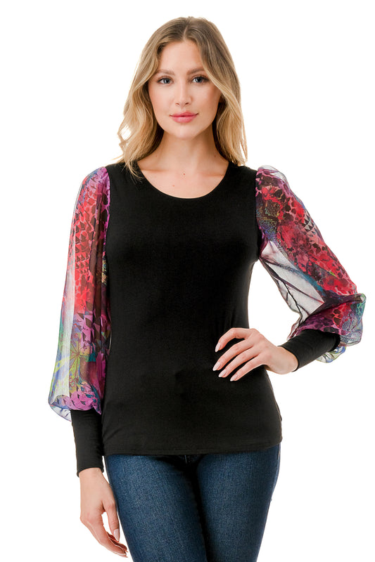 ANNIKA PUFF SLEEVE TOP (BLACK / PANTASY)- VT3019