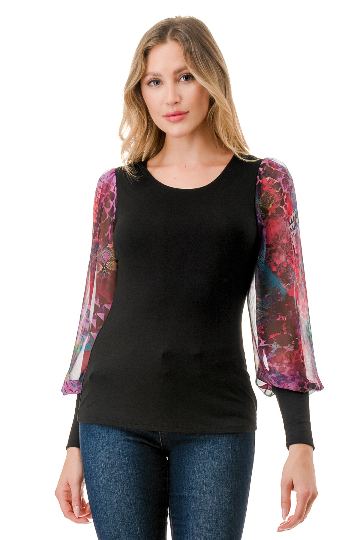 ANNIKA PUFF SLEEVE TOP (BLACK / PANTASY)- VT3019