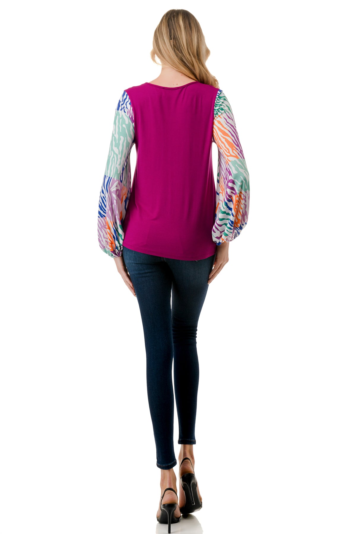 NORAH BUBBLE SLEEVE TOP (MAGENTA / MULTI ZEBRA)- VT3023S