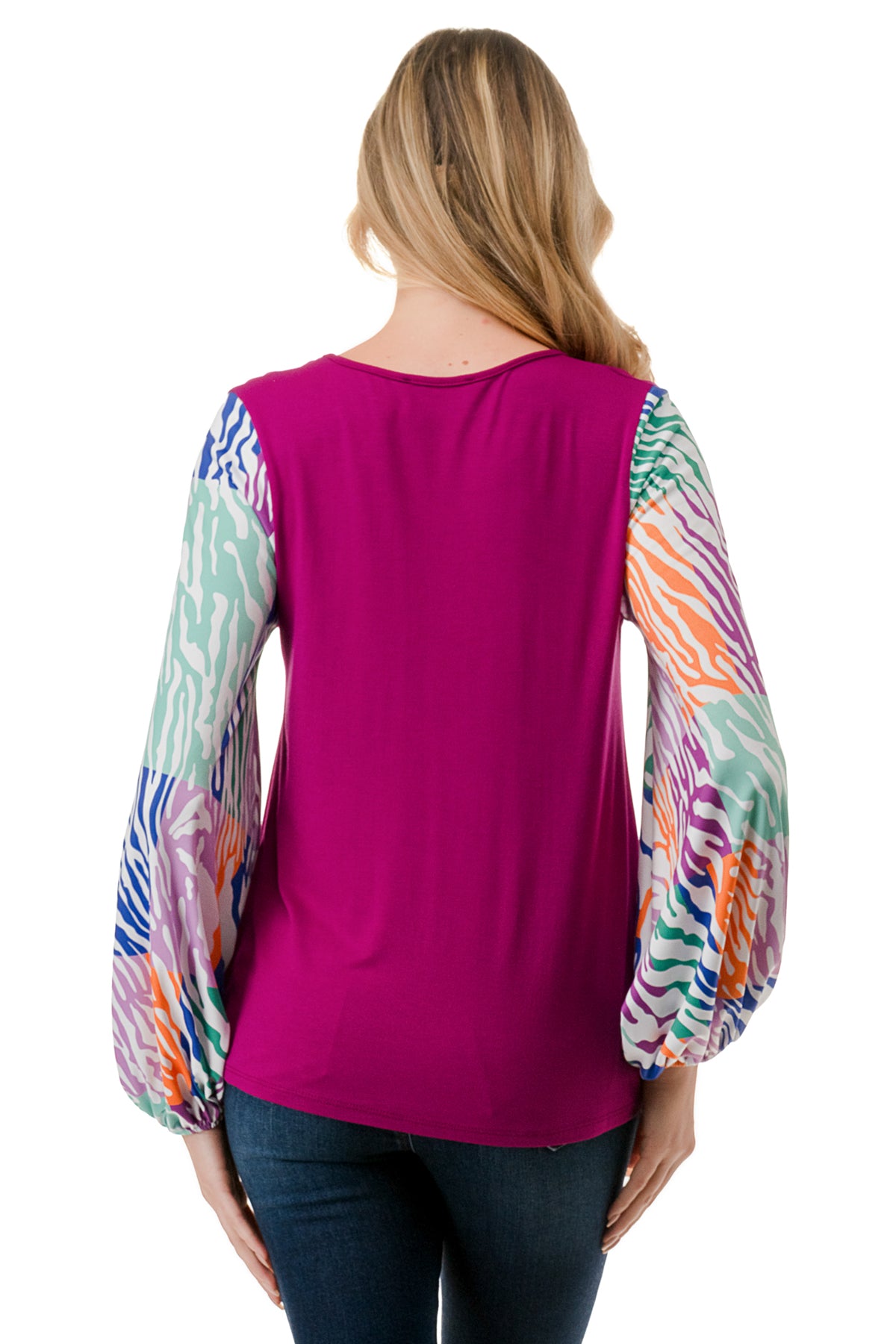 NORAH BUBBLE SLEEVE TOP (MAGENTA / MULTI ZEBRA)- VT3023S