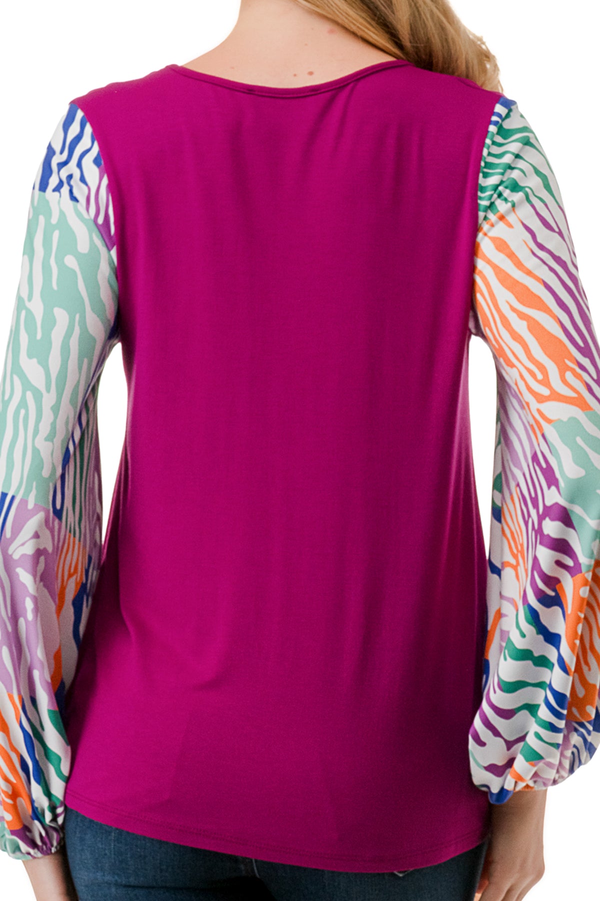 NORAH BUBBLE SLEEVE TOP (MAGENTA / MULTI ZEBRA)- VT3023S