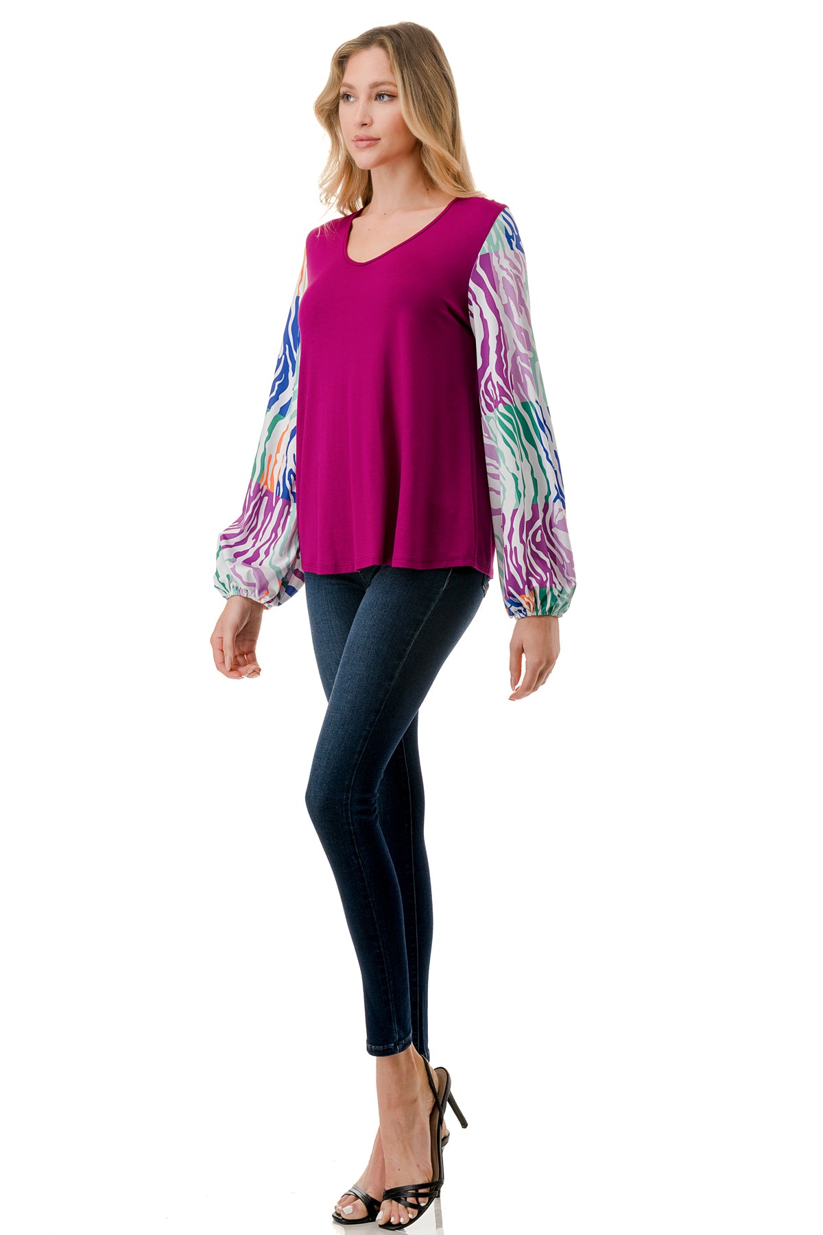 NORAH BUBBLE SLEEVE TOP (MAGENTA / MULTI ZEBRA)- VT3023S