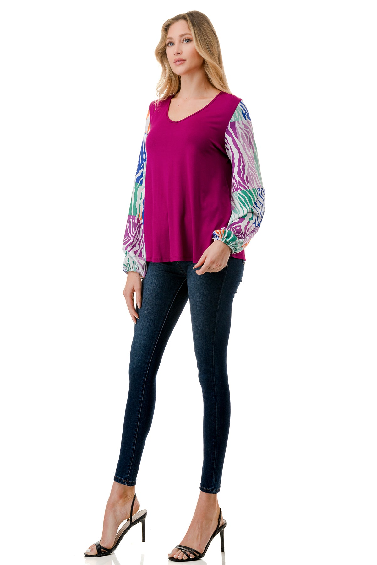 NORAH BUBBLE SLEEVE TOP (MAGENTA / MULTI ZEBRA)- VT3023S