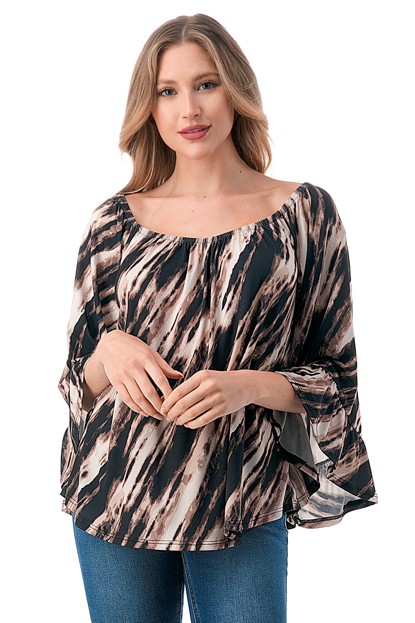 CORDELIA OFF SHOULDER TOP (BROWN WATERCOLOR)-VT3154