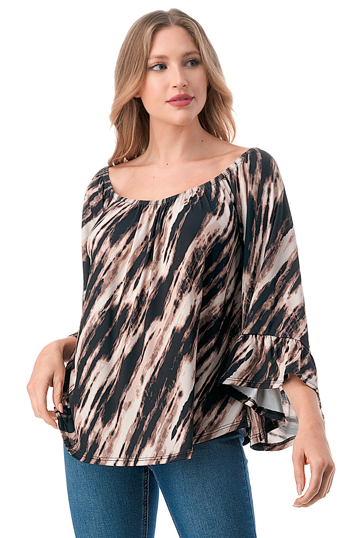 CORDELIA OFF SHOULDER TOP (BROWN WATERCOLOR)-VT3154