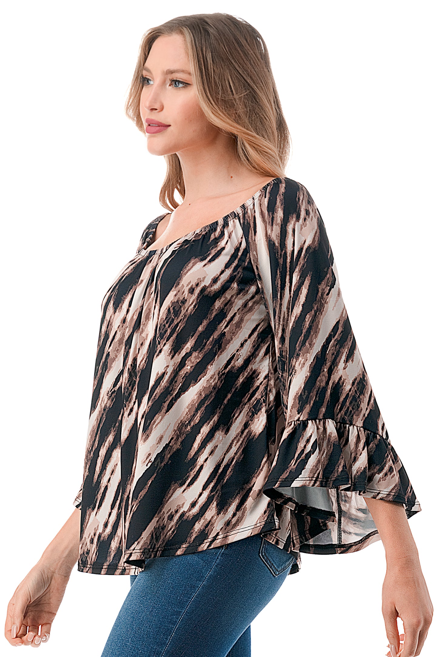 CORDELIA OFF SHOULDER TOP (BROWN WATERCOLOR)-VT3154