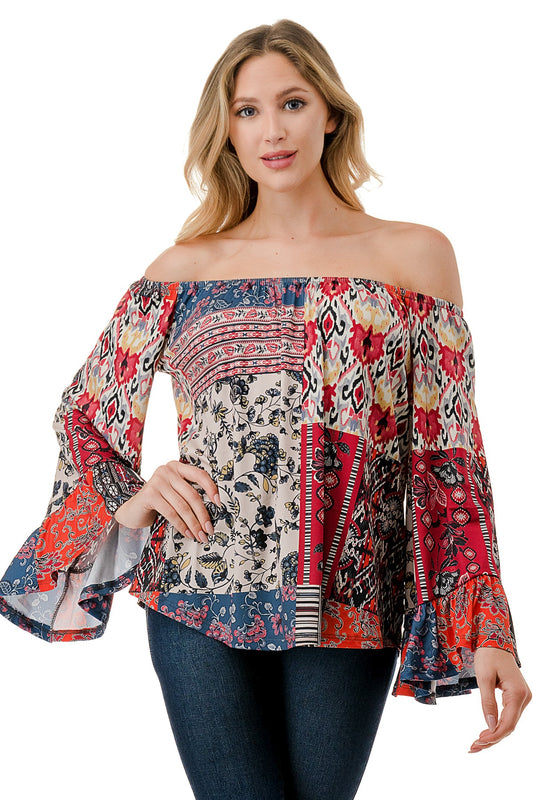 CORDELIA OFF SHOULDER TOP (GYPSY BOHO)-VT3154