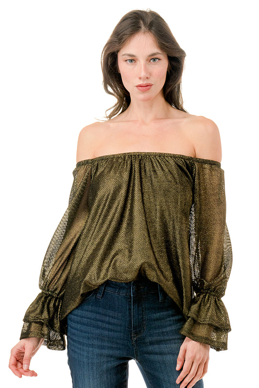 FRANCES OFF SHOULDER TOP (METALLIC  MESH)- VT3160