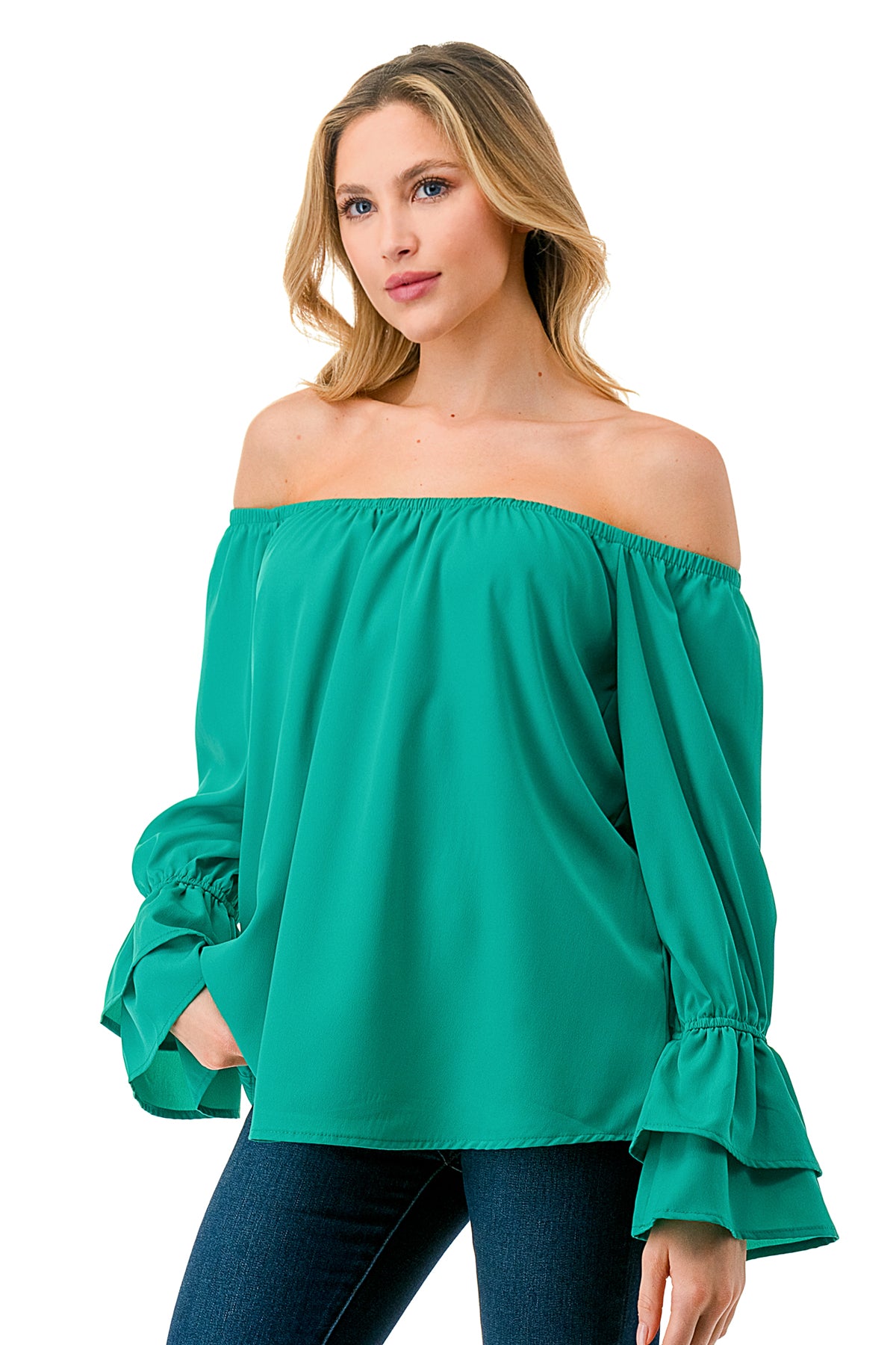 FRANCES OFF SHOULDER TOP (GREEN)- VT3160