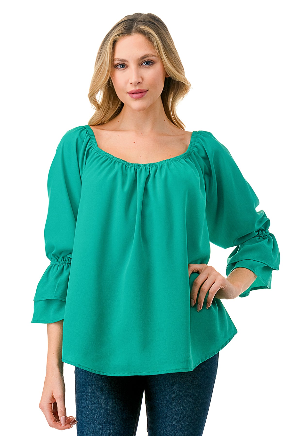 FRANCES OFF SHOULDER TOP (GREEN)- VT3160