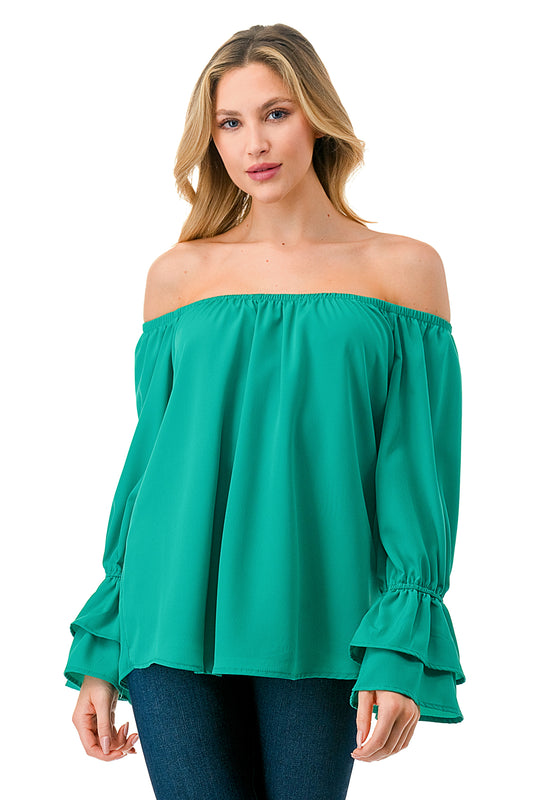 FRANCES OFF SHOULDER TOP (GREEN)- VT3160