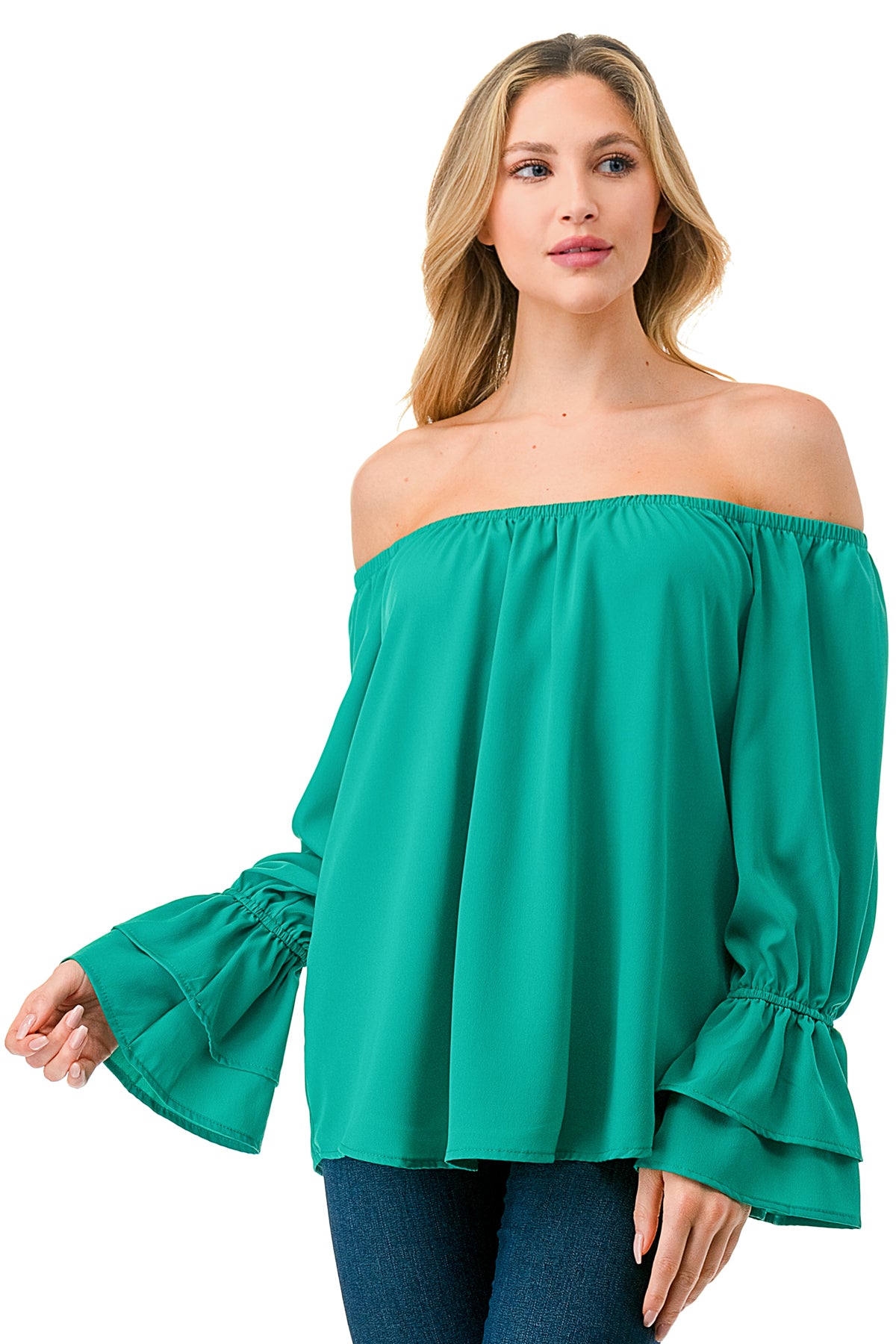 FRANCES OFF SHOULDER TOP (GREEN)- VT3160