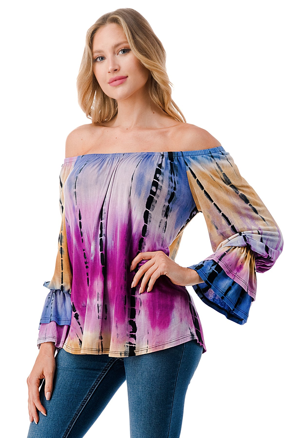 FRANCES OFF SHOULDER TOP (MULTI TIE DYE)- VT3160