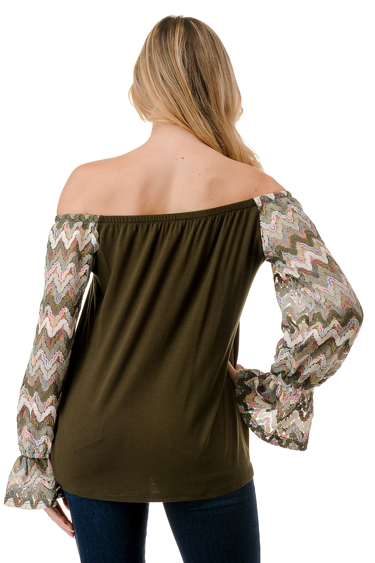 FRANCES OFF SHOULDER TOP (OLIVE / OLIVE MULTI WAVE)- VT3160