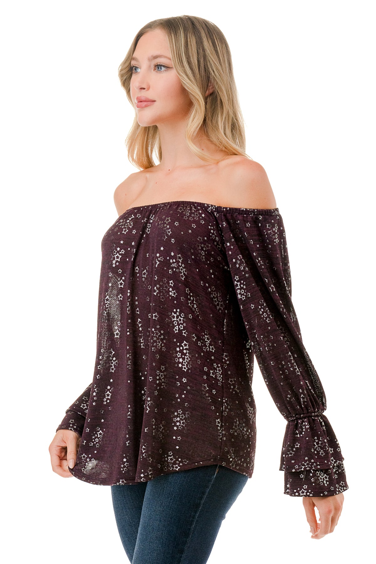 FRANCES OFF SHOULDER TOP (PURPLE SILVER)- VT3160