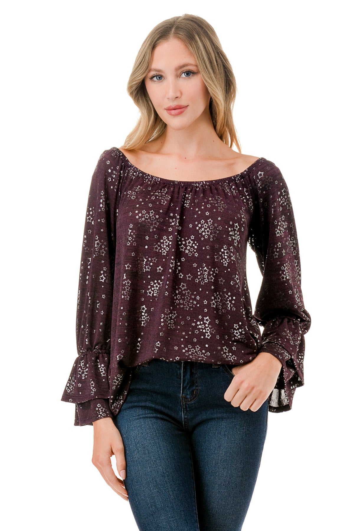 FRANCES OFF SHOULDER TOP (PURPLE SILVER)- VT3160