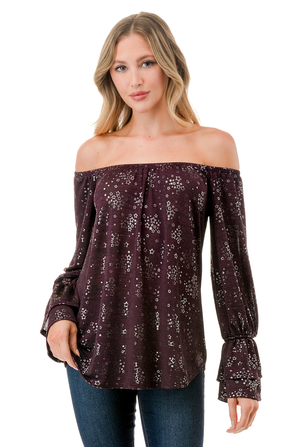 FRANCES OFF SHOULDER TOP (PURPLE SILVER)- VT3160