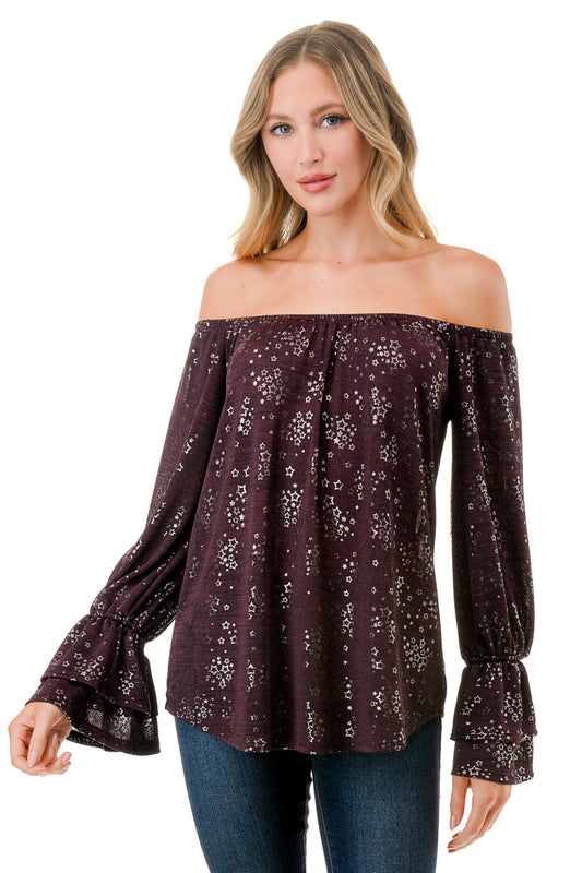 FRANCES OFF SHOULDER TOP (PURPLE SILVER)- VT3160