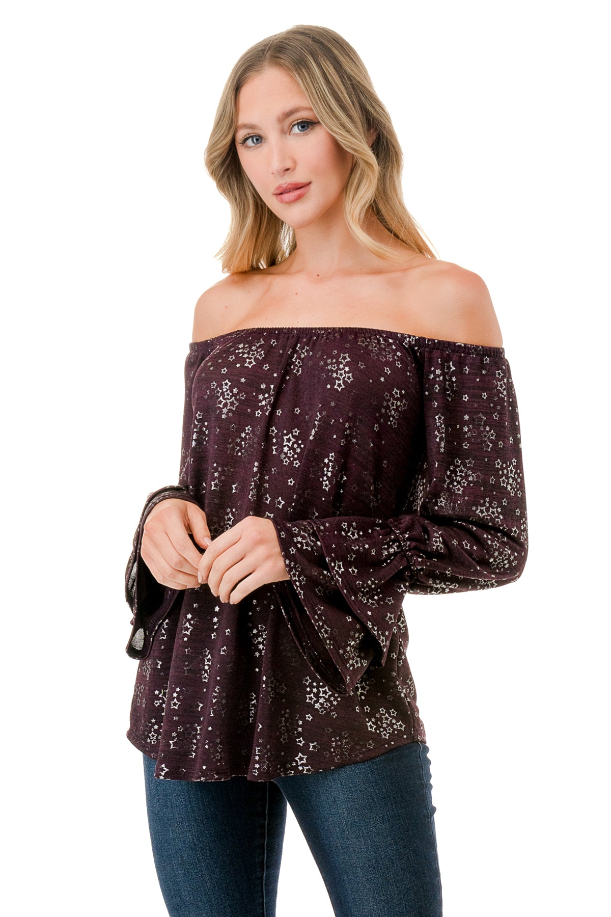 FRANCES OFF SHOULDER TOP (PURPLE SILVER)- VT3160