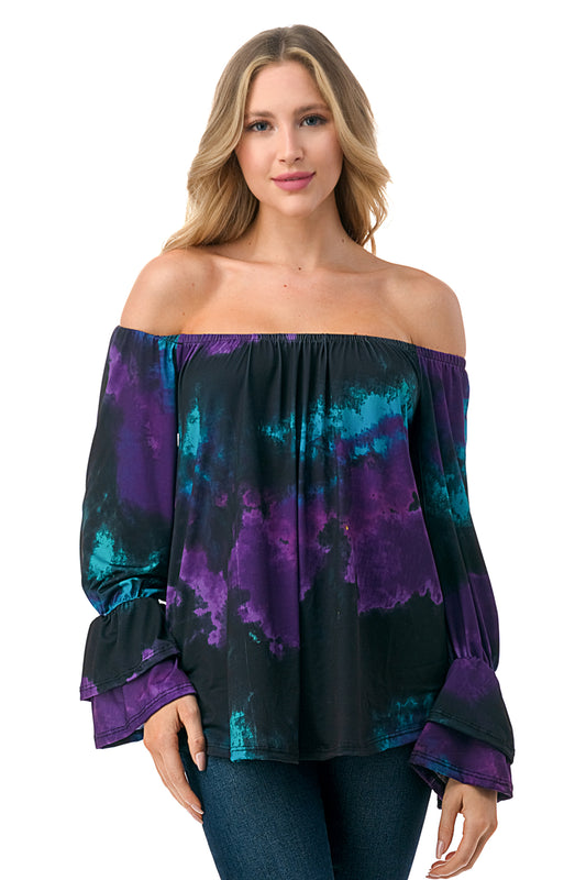 FRANCES OFF SHOULDER TOP (PURPLE TEAL TIE DYE)- VT3160