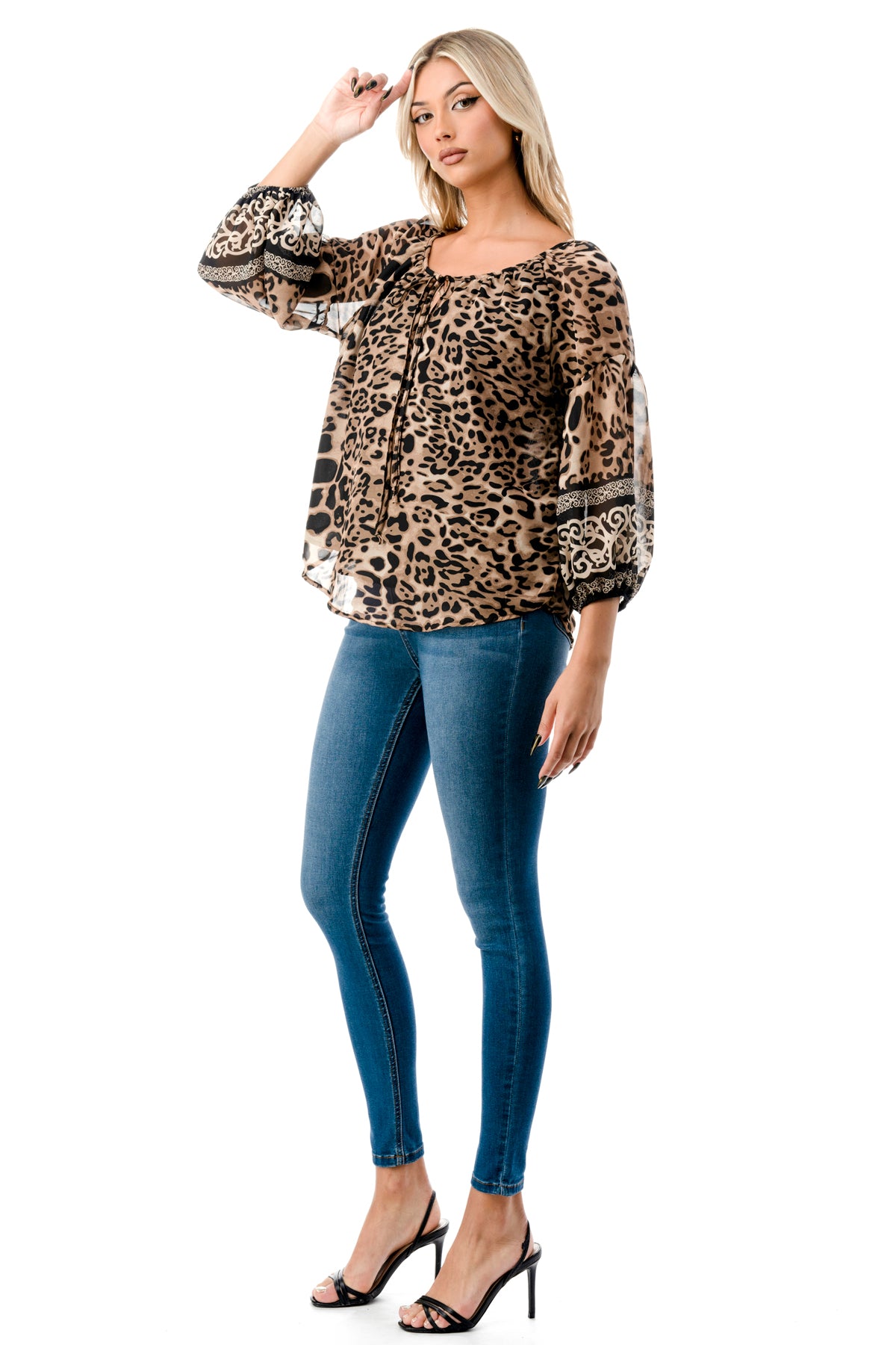 JANE FRONT KEY HOLE TOP (LEOPARD CHIFFON)- VT3170