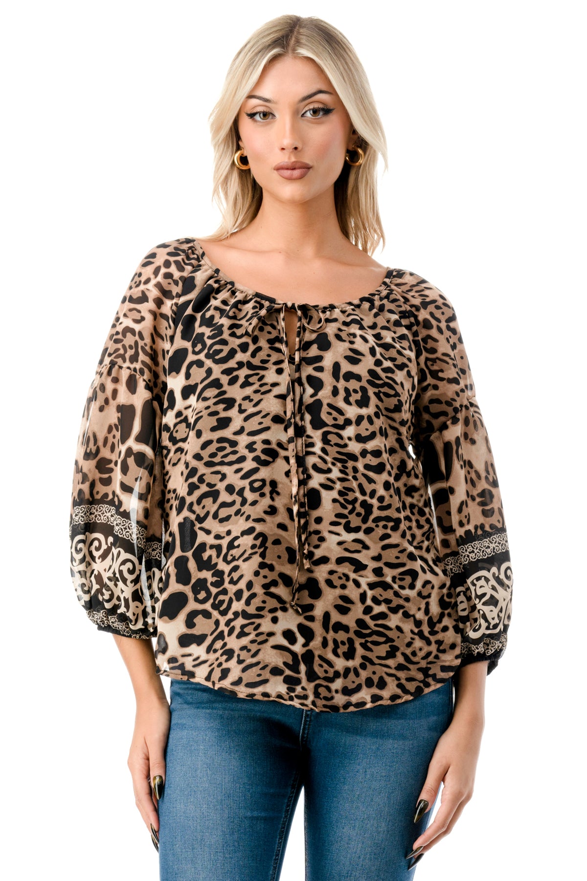 JANE FRONT KEY HOLE TOP (LEOPARD CHIFFON)- VT3170