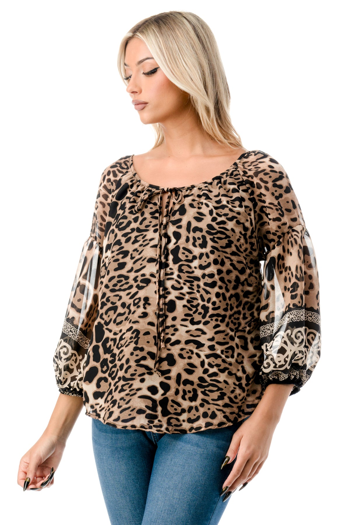 JANE FRONT KEY HOLE TOP (LEOPARD CHIFFON)- VT3170