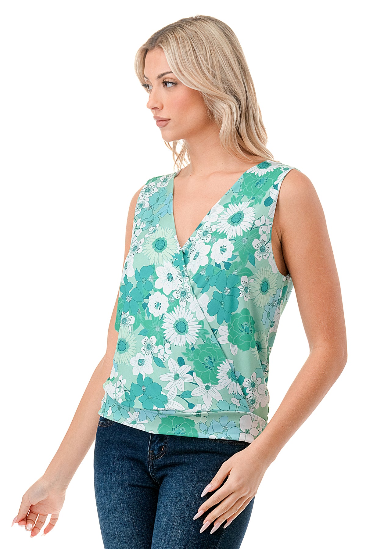 ANOUK SURPLICE TOP (GREEN FLORAL)-VT3210