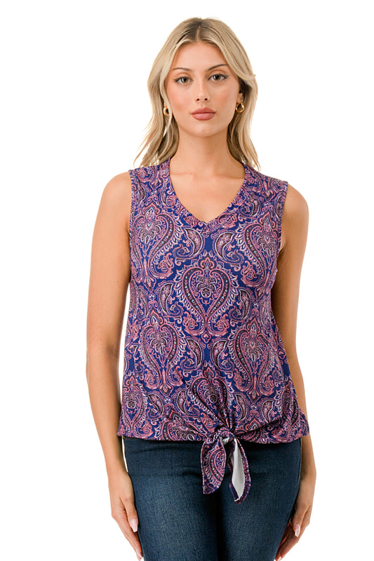 HARPER FRONT TIE TOP (PURPLE PAISLEY)-VT3233