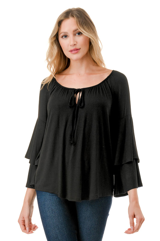 BECKY BELL SLEEVE TOP (BLACK)- VT3245