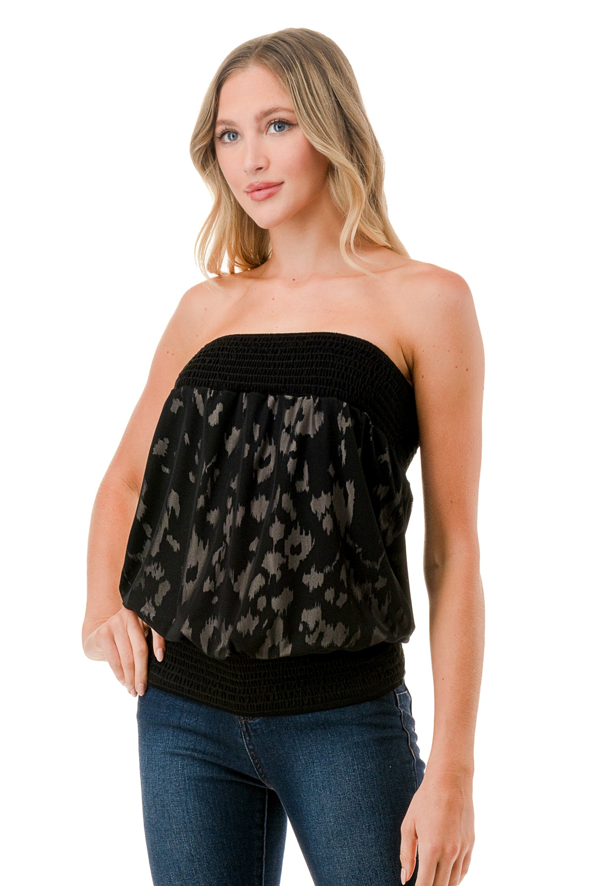 AMELIE TUBE TOP (LEOPARD / BLACK  MASH)- VT3249