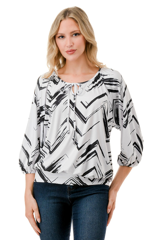 JOY ROUND NECK TOP (BLACK WHITE CHEVRON)- VT3276