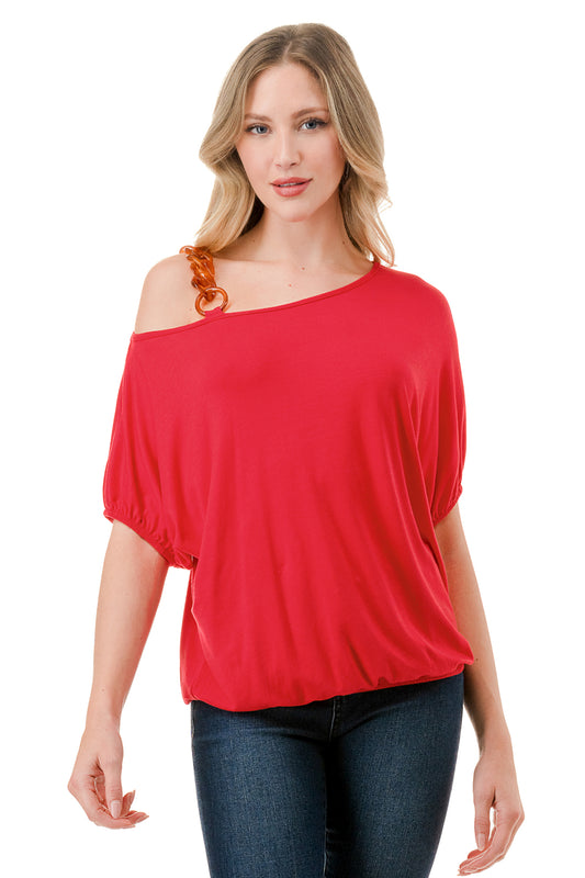 LOUISA CHAIN  STRAP TOP (DARK CORAL)-VT3292