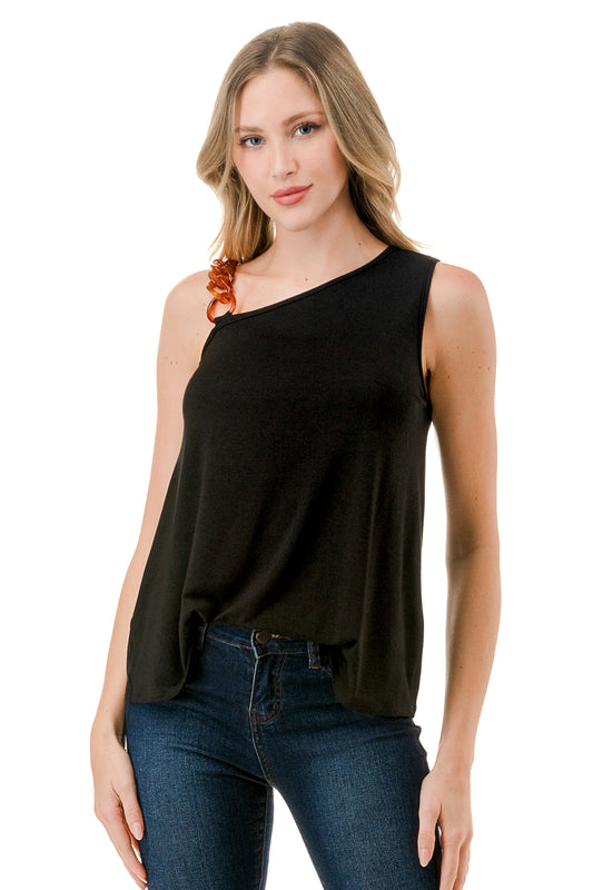 LOUISA CHAIN  ONE SHOULDER TOP (BLACK)-VT3294