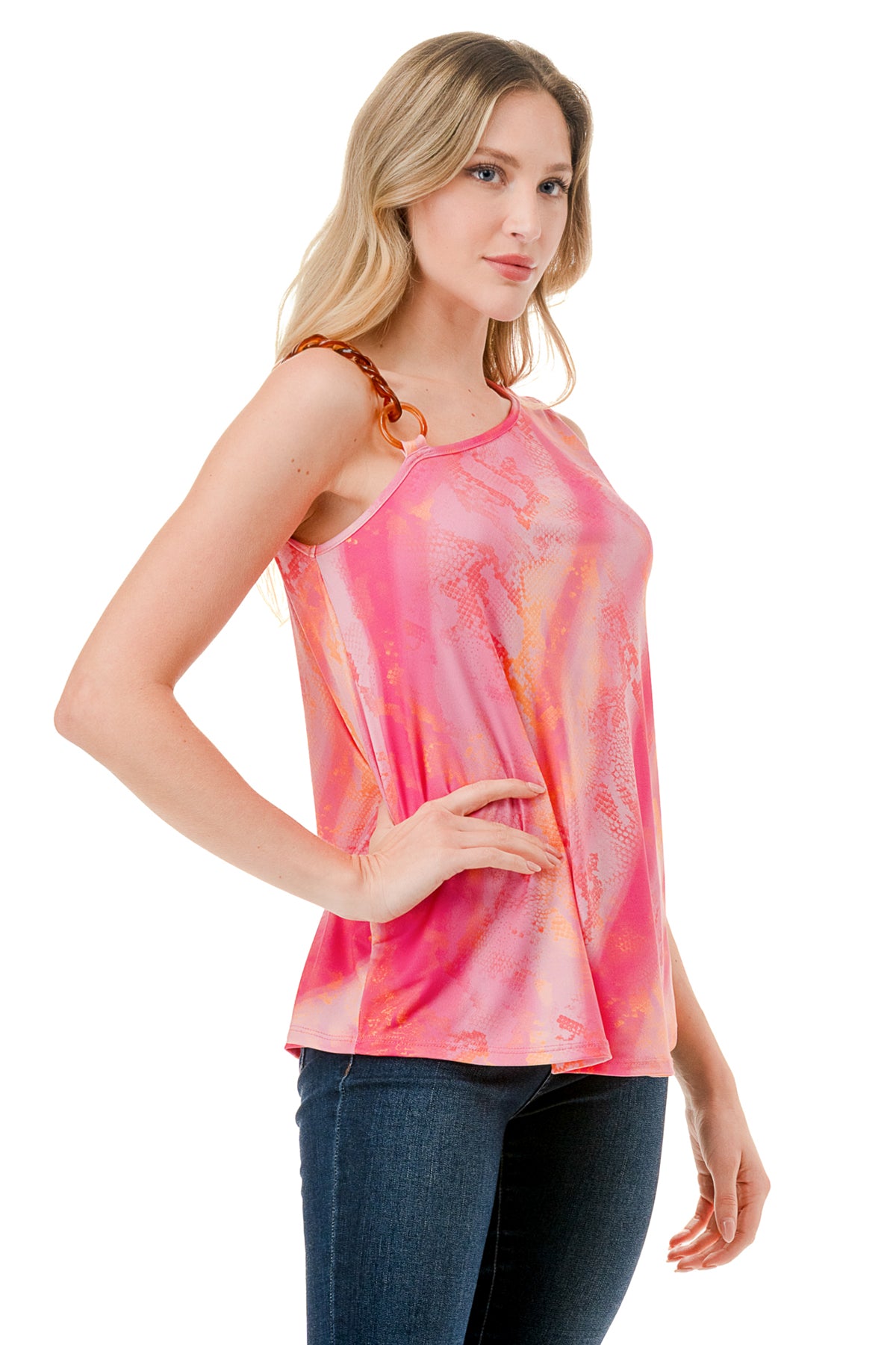 LOUISA CHAIN  ONE SHOULDER TOP (PINK  WATERCOLOR SNAKE)-VT3294