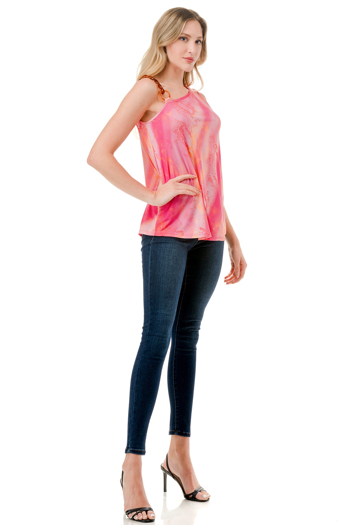 LOUISA CHAIN  ONE SHOULDER TOP (PINK  WATERCOLOR SNAKE)-VT3294