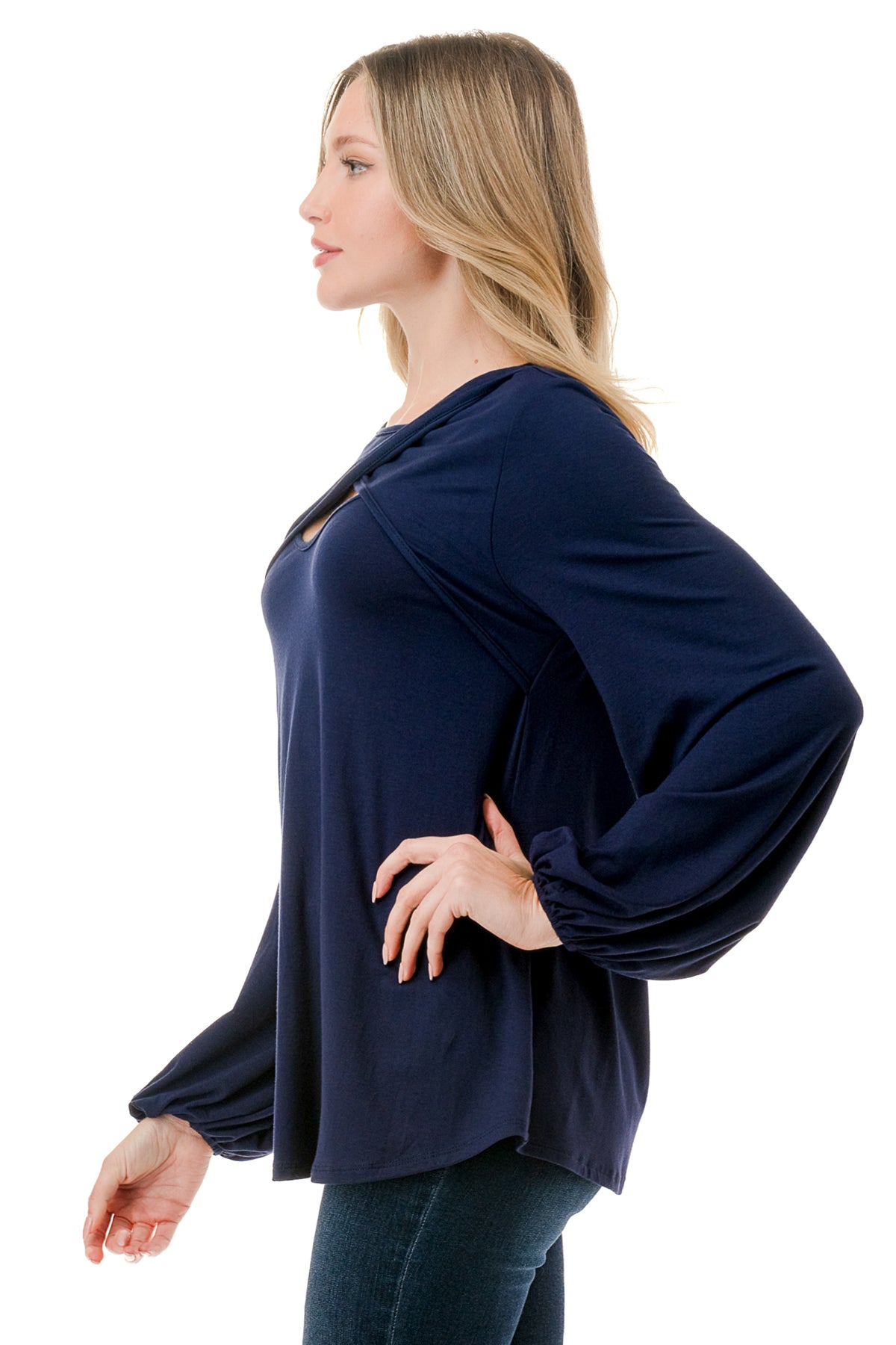 LOUISA FRONT  KEY HOLE TOP (NAVY)- VT3298