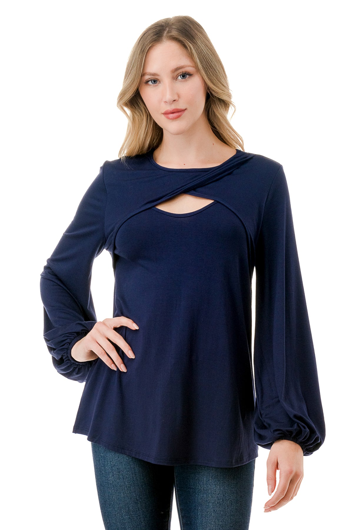 LOUISA FRONT  KEY HOLE TOP (NAVY)- VT3298