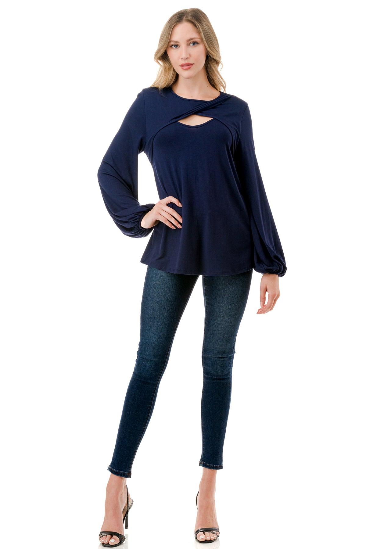 LOUISA FRONT  KEY HOLE TOP (NAVY)- VT3298