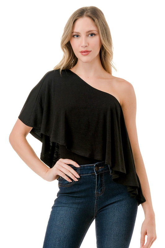 LAURA ONE SHOULDER TOP (BLACK)- VT7664