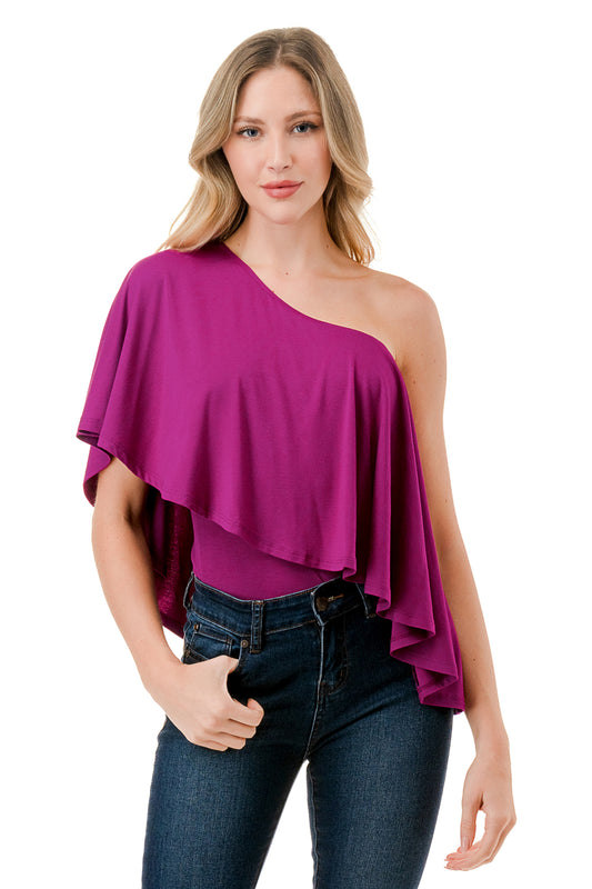 LAURA ONE SHOULDER TOP (MAGENTA)- VT7664