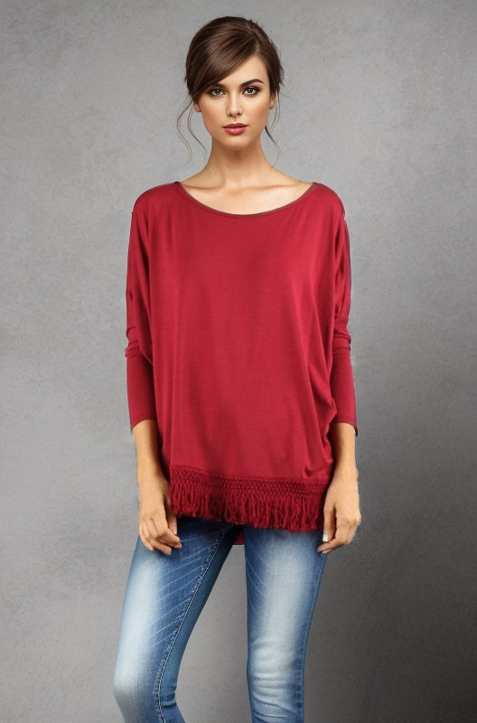 Y'ALL SOLID 3/4 SLEEVE TOP (BURGUNDY)-VT9156S