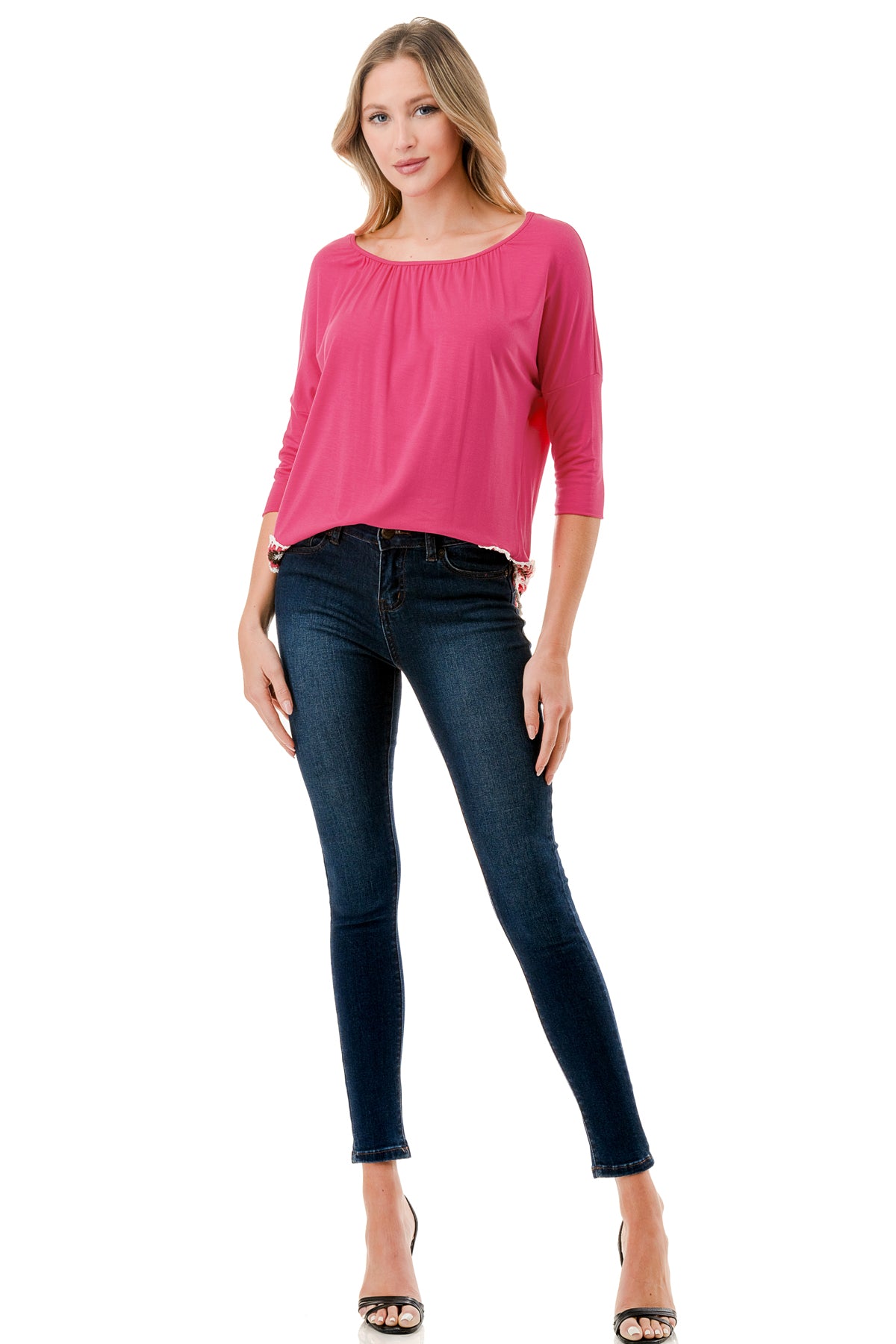 ASHLEY CUFFED TOP (HOT PINK)- VT9178