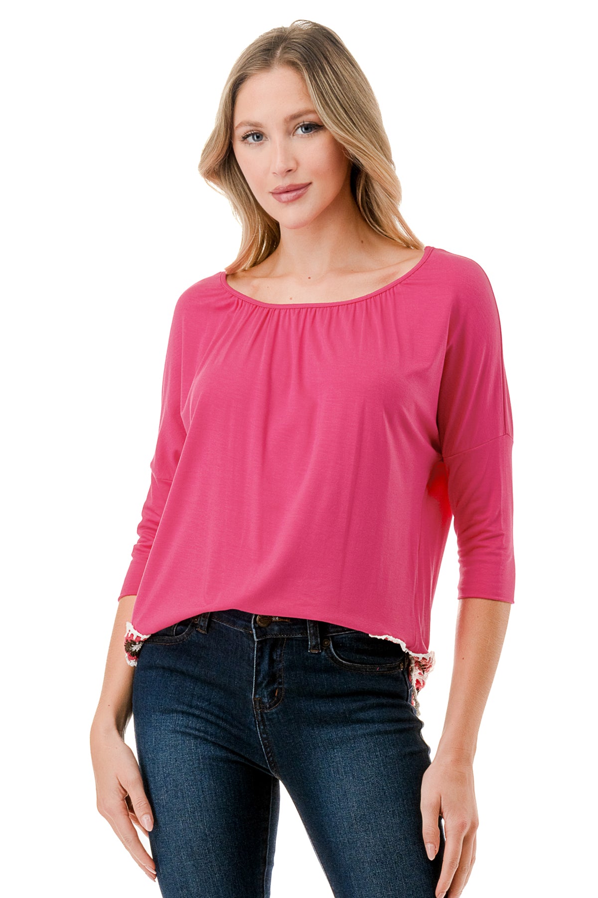 ASHLEY CUFFED TOP (HOT PINK)- VT9178