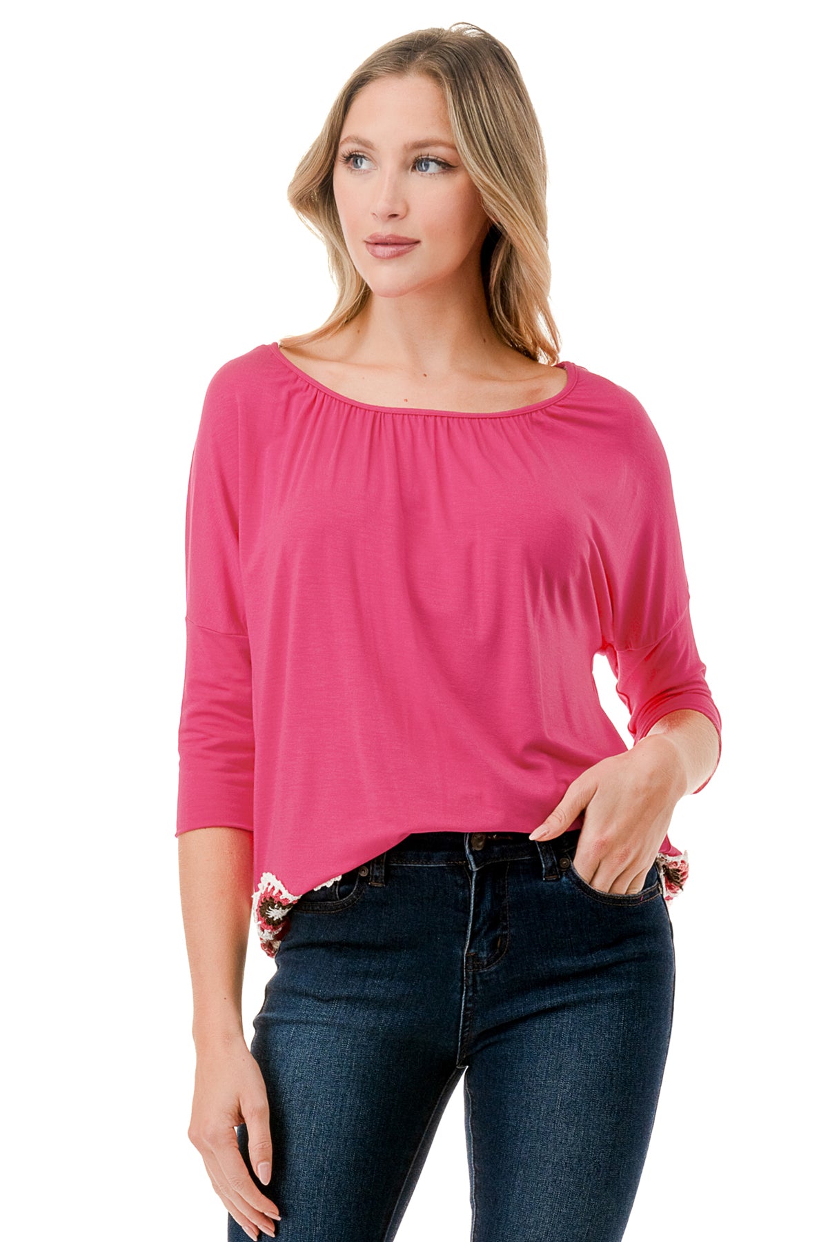 ASHLEY CUFFED TOP (HOT PINK)- VT9178