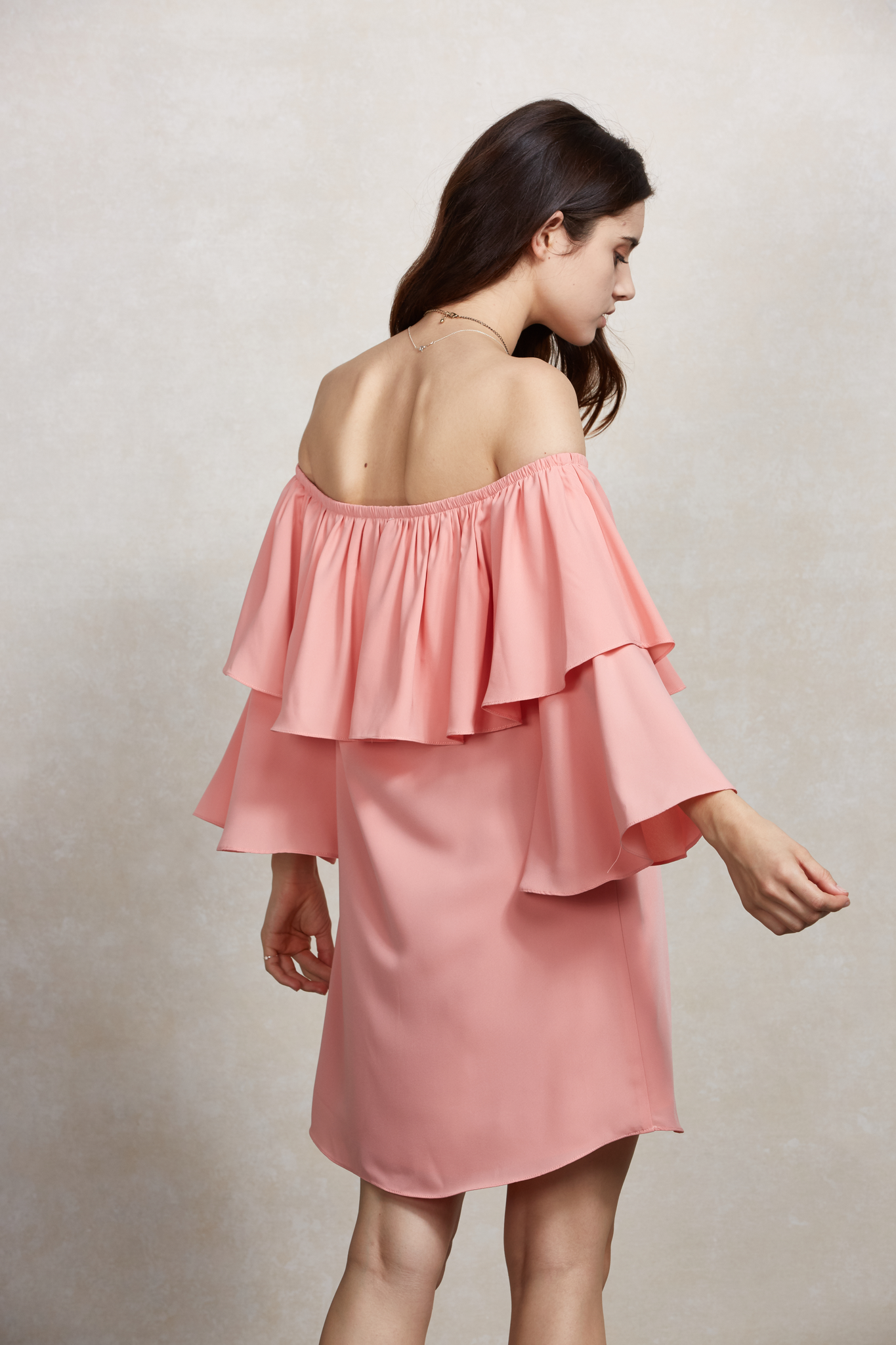 CLIO OFF SHOULDER DRESS (PEACH)-VD1686