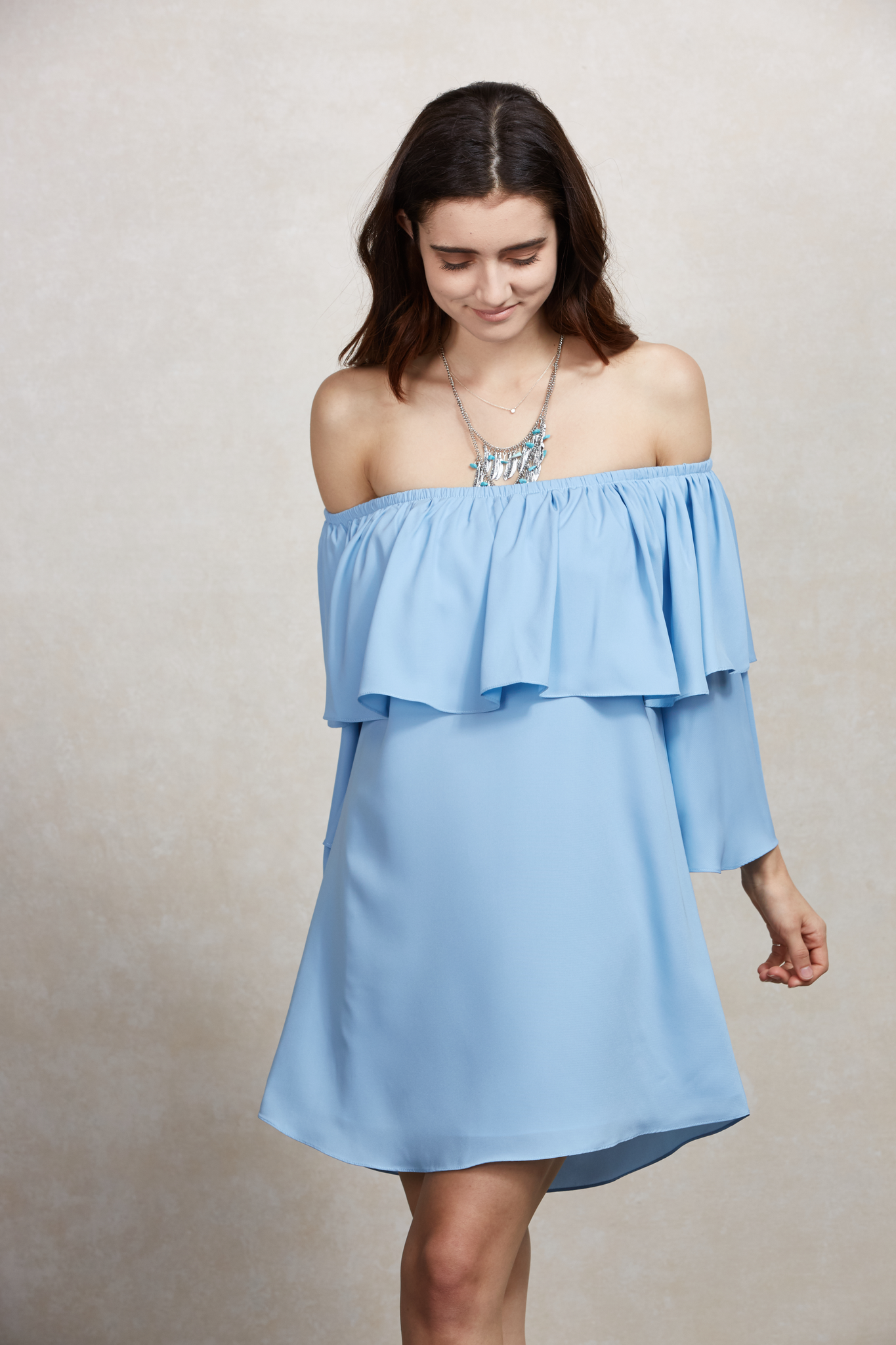 CLIO OFF SHOULDER DRESS (BLUE)-VD1686