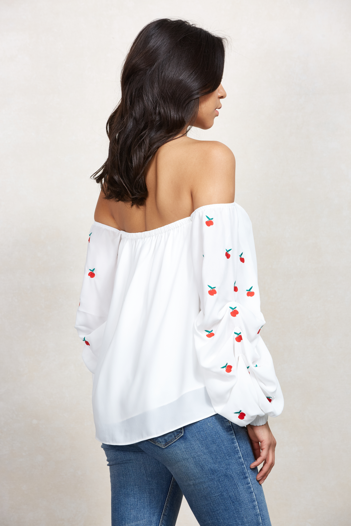 CHERRIES OFF SHOULDER TOP (White)-CVT1661