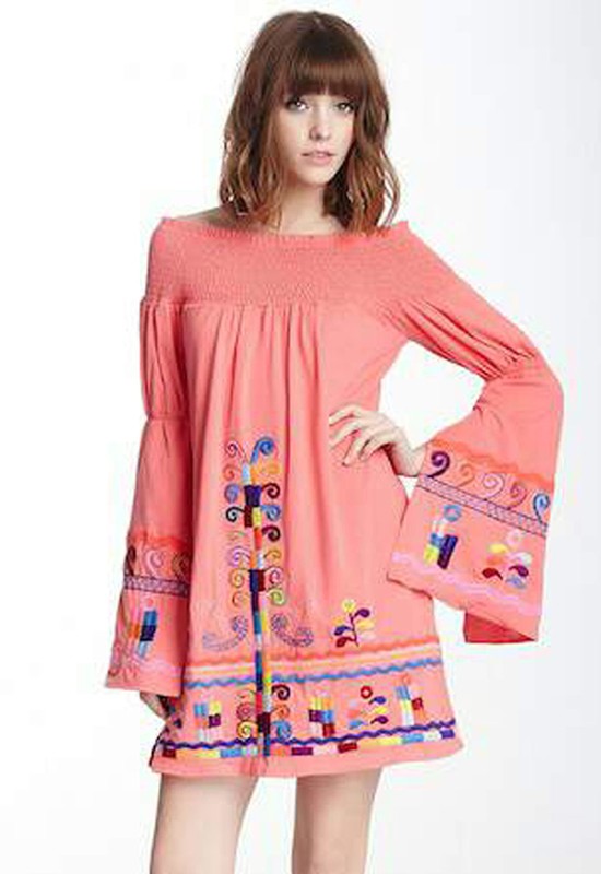 DARA OFF SHOULDER DRESS (CORAL)-CVD6606